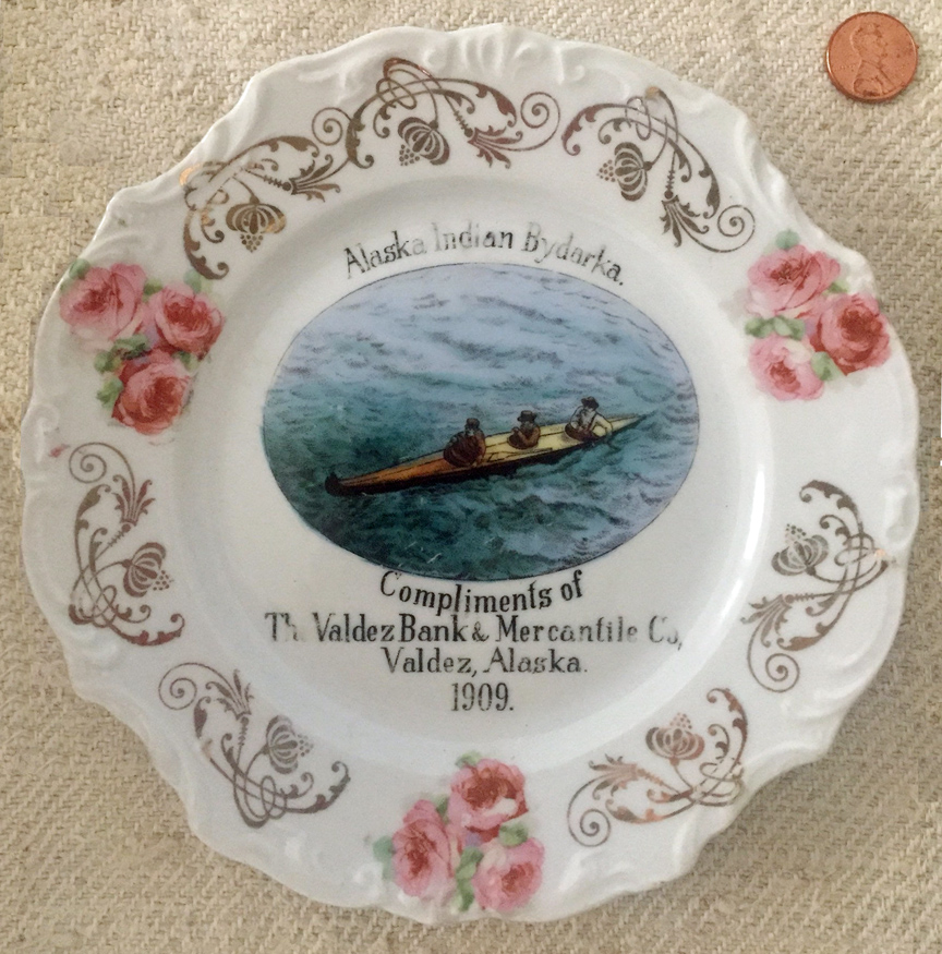 For sale: Antique Alaska Valdez Bank & Mercantile
              Co. souvenir china for sale.