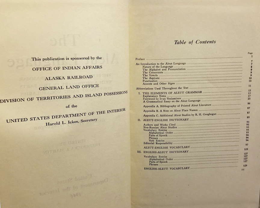 For sale: the rare first edition of The Aleut
              Language by Richard Henry Geoghegan 1944.