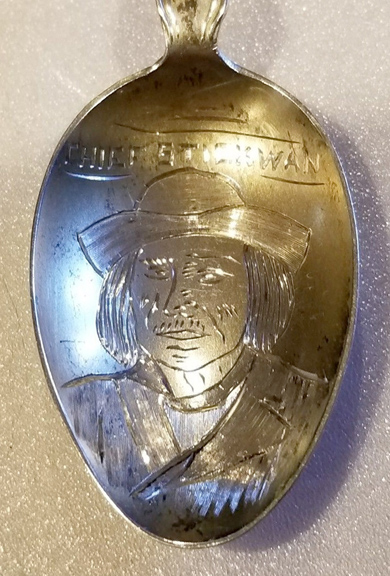 For sale: Original sterling silver souvenir spoon
                of Chief Stickwan.