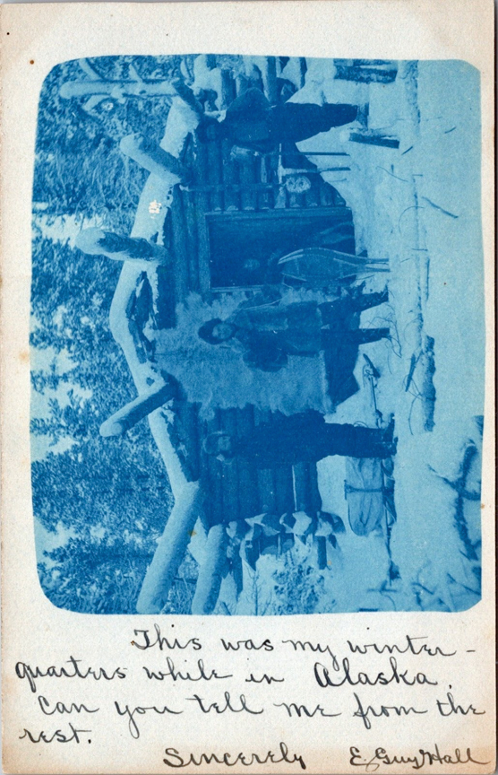 For sale: Very Rare Cyanotype Real Photo Postcard of
              an Alaska cabin.