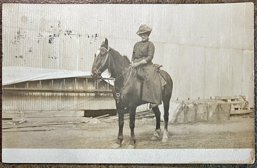 For sale: RPPC Emma Holt on a horse at Fairbanks
              Alaska circa 1912.