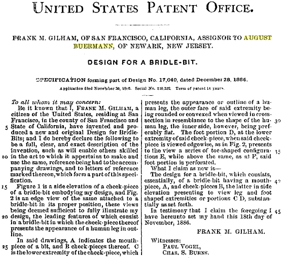 Frank M. Gilham gal-leg bit patent