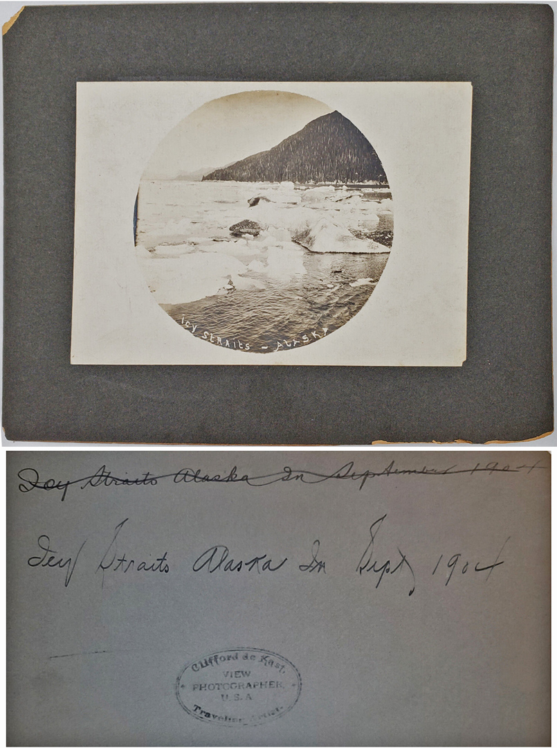 For sale: original 1904 antique Photograph Icy
              Strait, Alaska by Clifford de Kast.