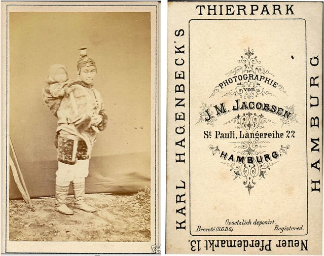Carte de visite by J. M. Jacobsen of
        Hamburg of a Greenland Kalaaleq mother and child
