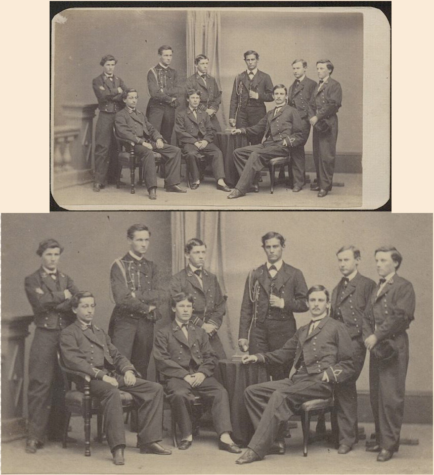 Carte de visite of a group of
        partially unidentified navy men photographed at the Naval
        Academy in Newport, R.I. by Black & Case