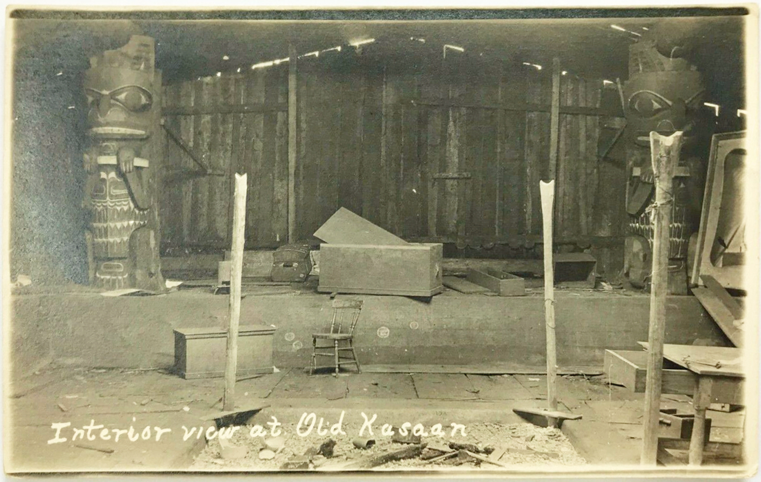 For sale: A very rare real photo postcard of the
              interior of a house at Old Kasaan.