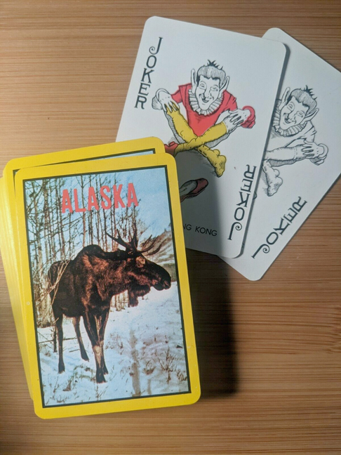 For sale: Alaska mid-century novelty. A vintage
              miniature suitcase with two decks of Alaska playing
              cards.