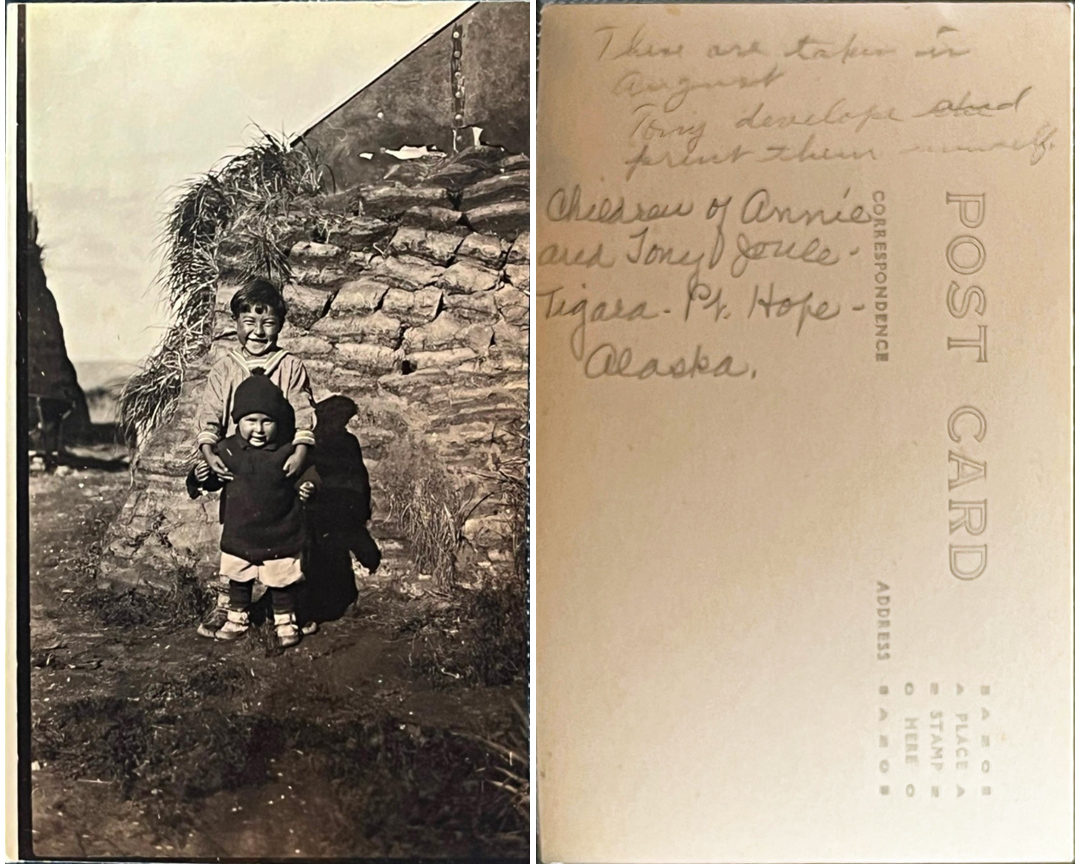 For sale: very rare real photo postcard made by Tony
              Joule of Point Hope of his children circa 1924.