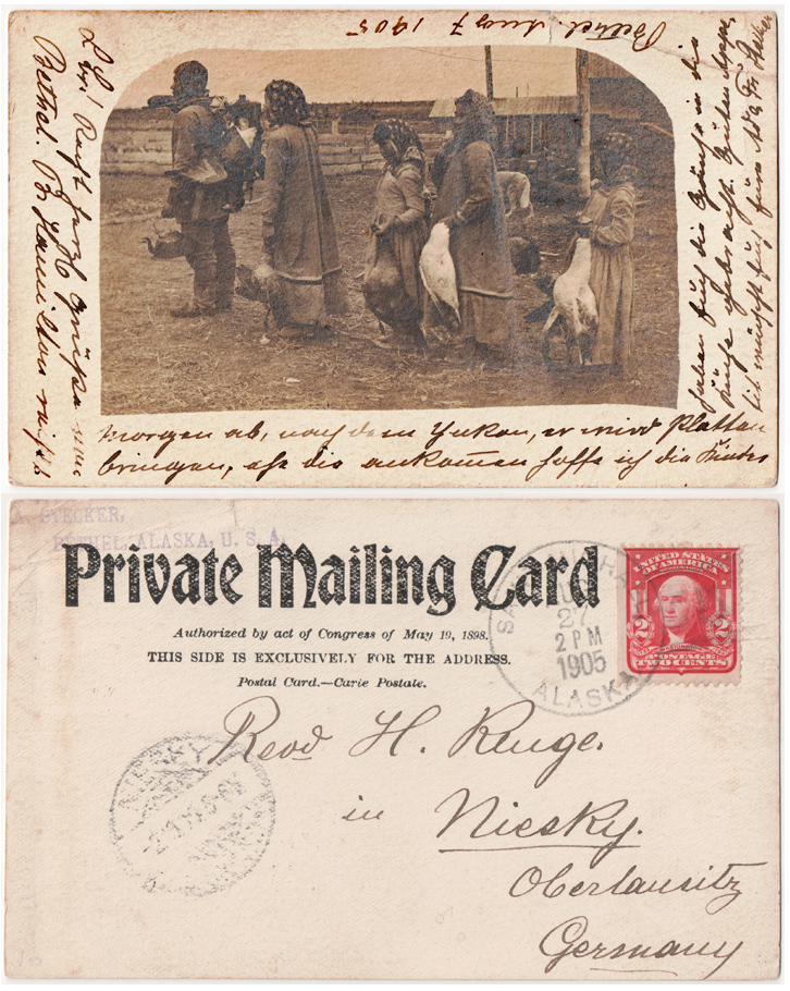 For sale: Alaska Eskimos (probably Yup'ik) with two
              geese for dinner. 1905 Private Mailing Card RPPC, Posted
              St. Michael To Germany.
