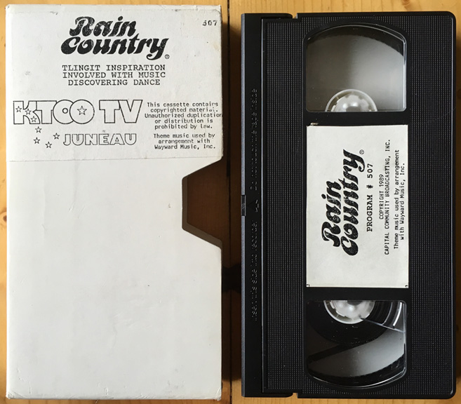 For sale: Rain Country program #507, VHS video tape:
              Tlingit inspiration; Involved with music; and Discovering
              dance.