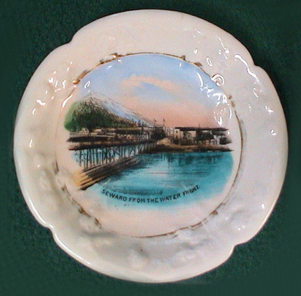 For sale: early Seward Alaska antique souvenir china
              showing the town of Seward.