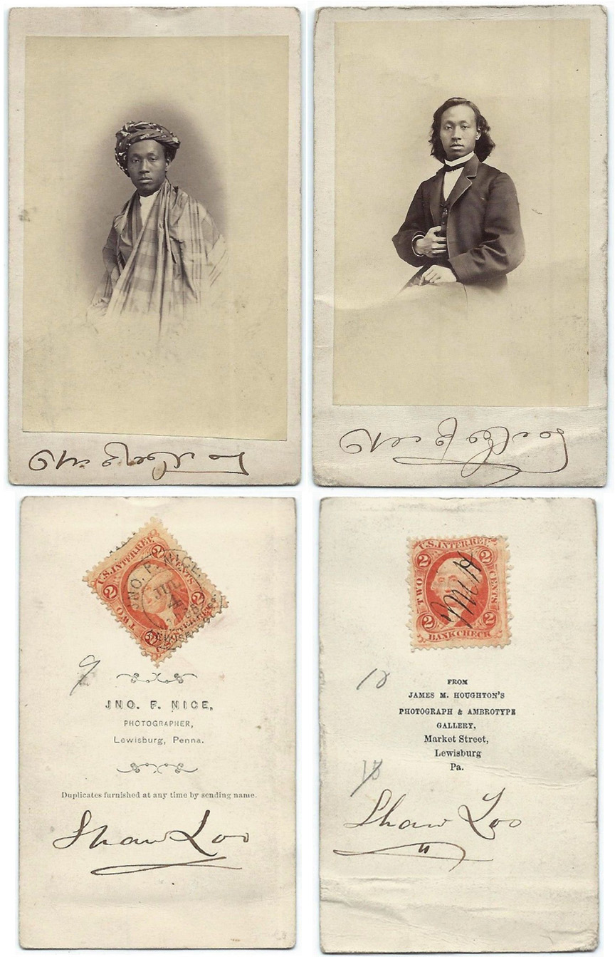 For sale: two cartes de visite of
              Maung Shaw Loo of Burma who was the first Burmese person
              to attend college in the United States.