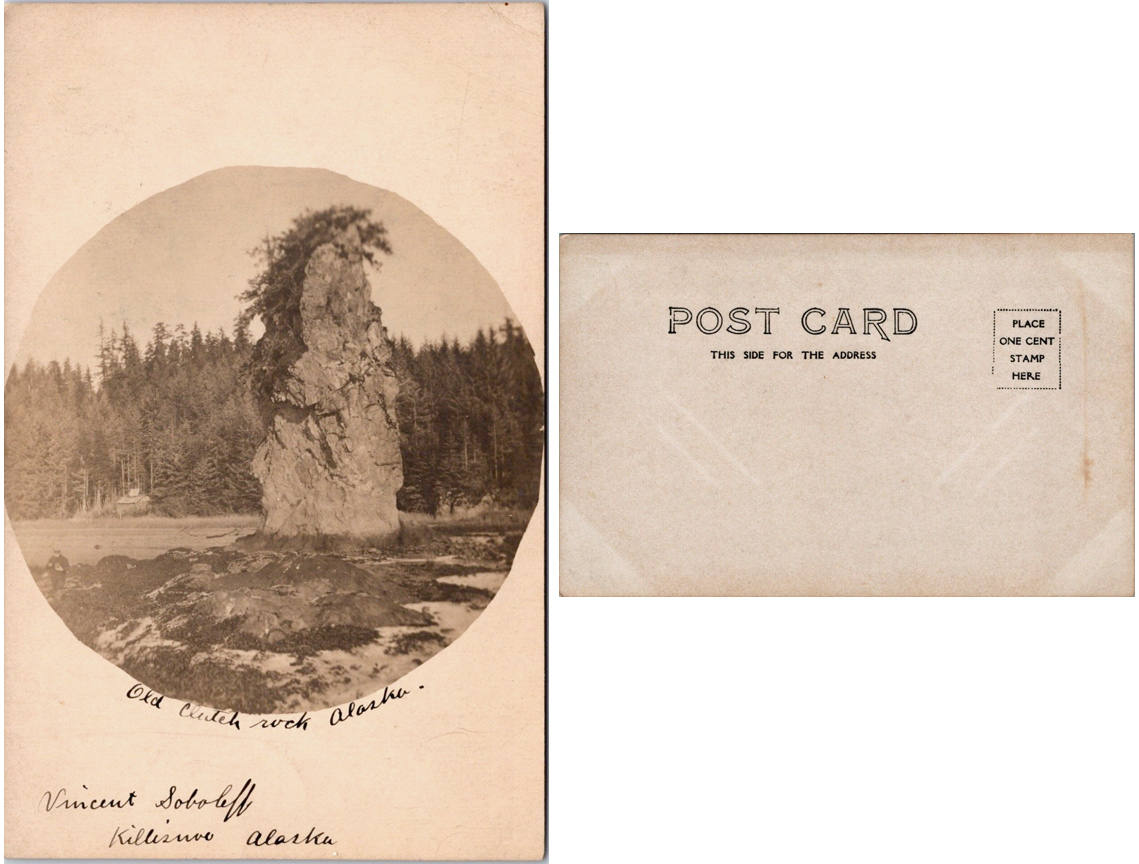For sale: original Vincent Soboleff postcard of
              Clutch Rock, Killisnoo.