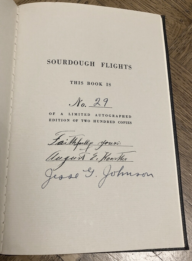 For sale: the rare book Sourdough Flights by August
              Koestler and Jesse Johnson, 1941.