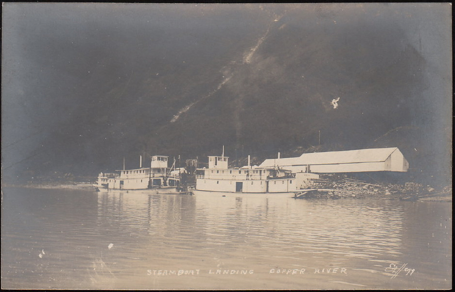 Steamboat Landing, Copper River, Alaska. Unused Cyko
              real photo postcard, circa 1910. By Eric A. Hegg.