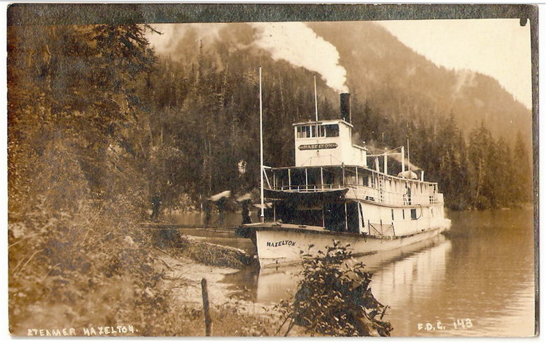 For sale: real photo postcard of the sternwheeler
                Hazelton on the Stickeen River.