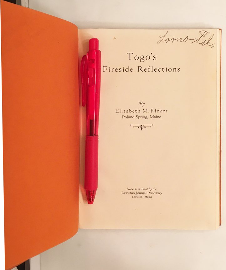 For sale: Togo's Fireside Reflections by Elizabeth
              Ricker. Signed by Togo!