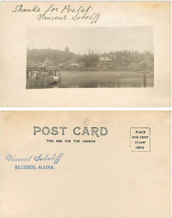 For sale:
              Original,rare, Vincent Sololeff Killisnoo Alaska
              postcard.