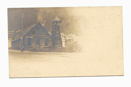 For sale: early RPPC Juneau log cabin church.