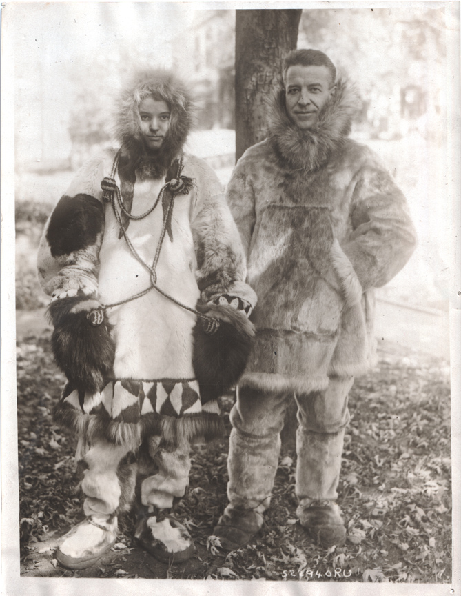 For sale: A photograph of government teacher Edward
              J. Ward and daughter at Eskimo village of Wainwright
              Alaska 1922.
