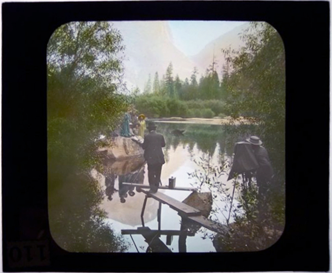 For sale: Magic lantern slide of 19th century
              Photographers working at Yosemite.