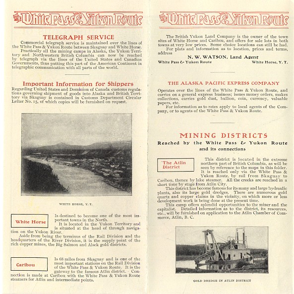 White Pass RailroadFor sale: original 1905 White Pass
              & Yukon Route Railroad brochure.
